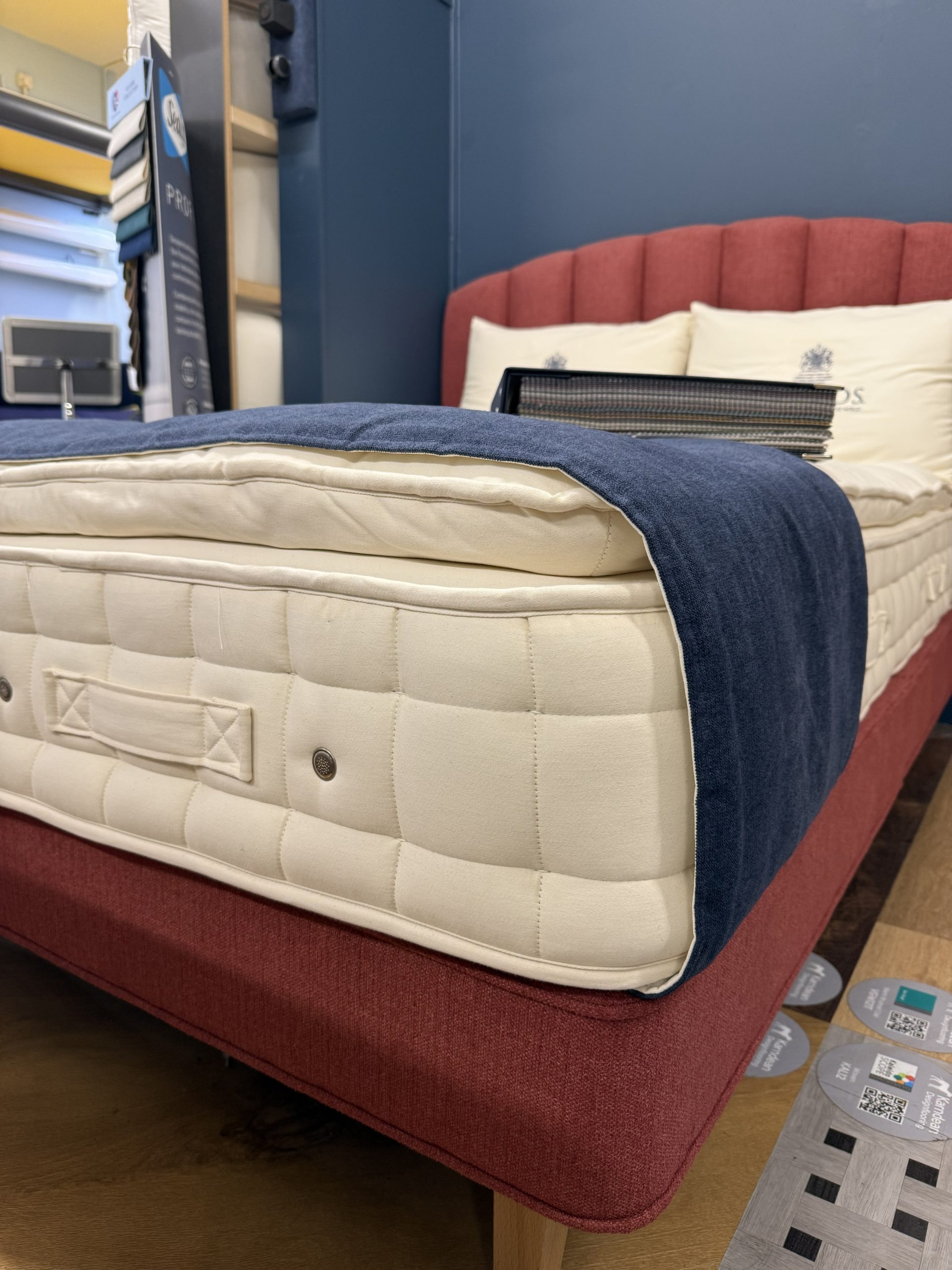 Hypnos Classic Pillow Top with shallow divan base and Beatrice headboard in Zenith 200 Blush